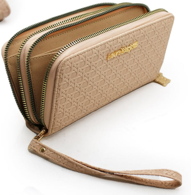 Laura Biagiotti Portafoglio Beige con trama intrecciata