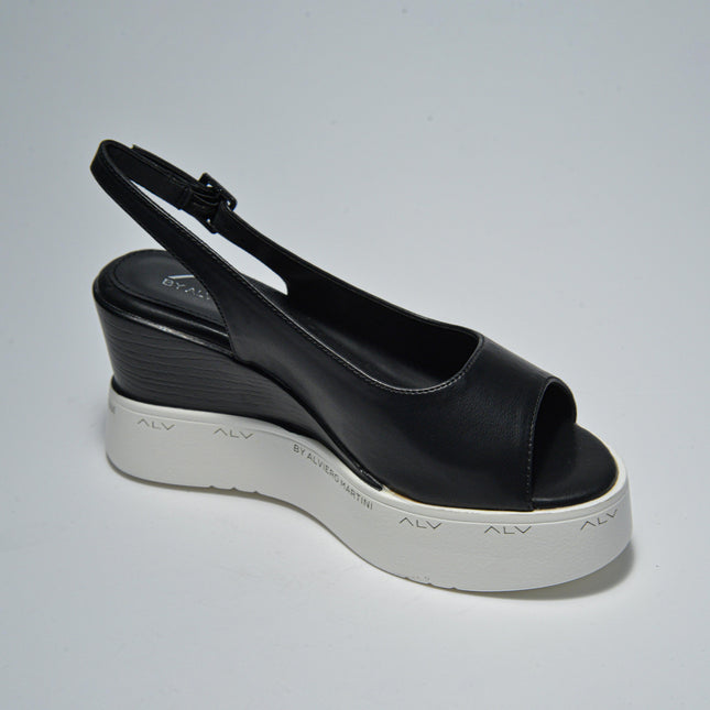 ALVIERO MARTINI 3639 SANDALO NERO CON ZEPPA BIANCA