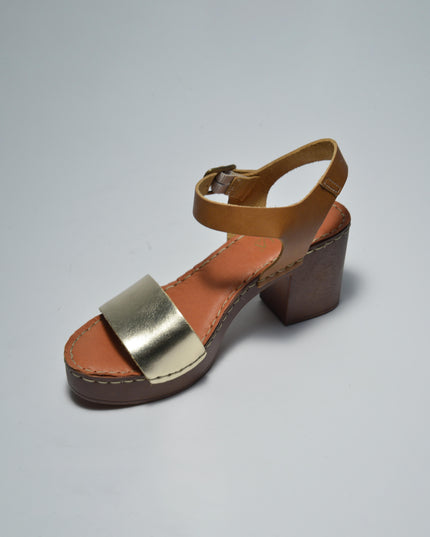 CINZIA SOFT 4001 SANDALO CON TACCO BASSO CUOIO-ORO