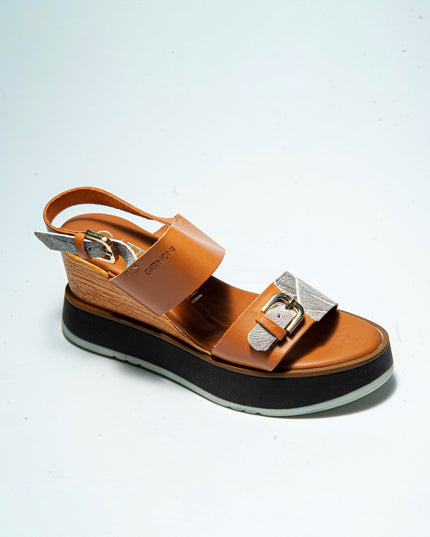 GATTINONI C.C Q016 SANDALO CON ZEPPA MARRONE