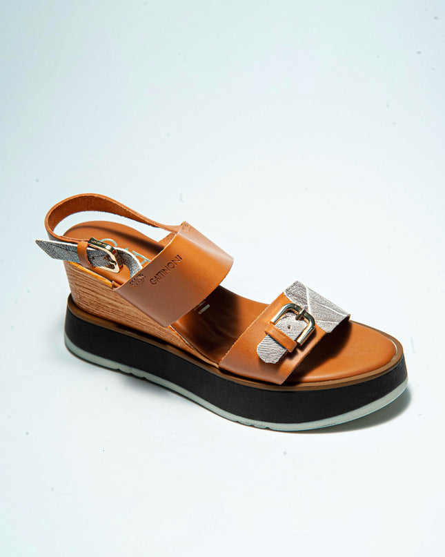 GATTINONI C.C Q016 SANDALO CON ZEPPA MARRONE