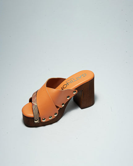 GATTINONI BN243 SANDALO CON TACCON ARANCIONE-MARRONE