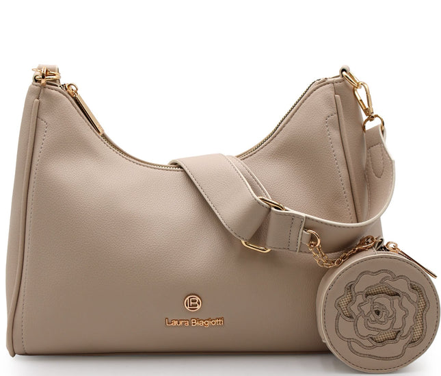 LAURA BIAGIOTTI BORSA TRACOLLA BEIGE CON PORTA MONETE