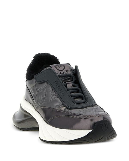 PINKO T042 SNEAKER MONOGRAM NYLON/MIRROR/LINING FUR PEWTER