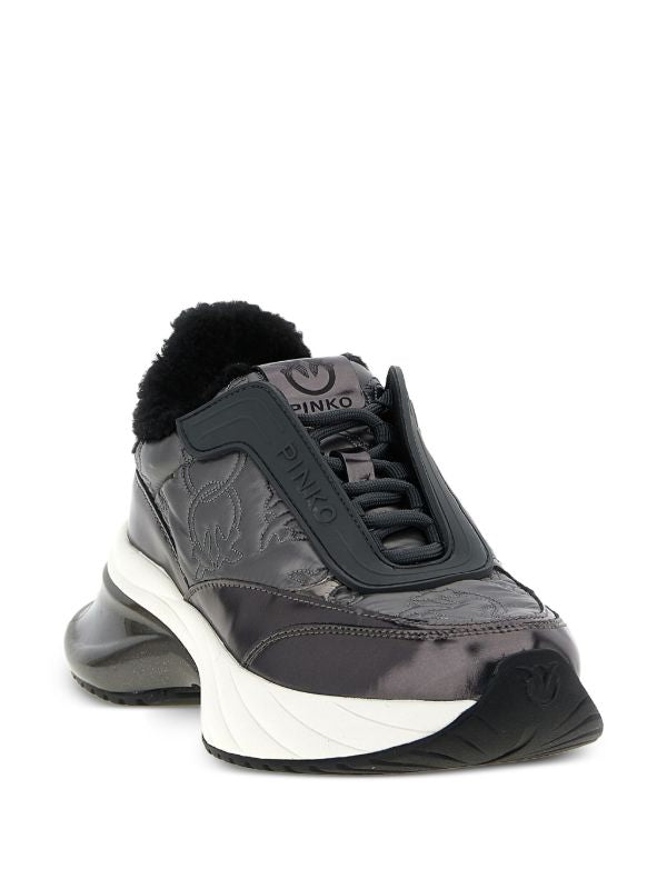 PINKO T042 SNEAKER MONOGRAM NYLON/MIRROR/LINING FUR PEWTER