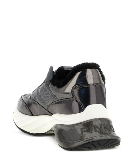 PINKO T042 SNEAKER MONOGRAM NYLON/MIRROR/LINING FUR PEWTER