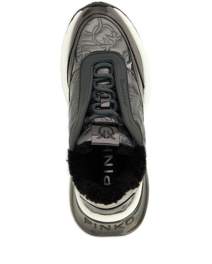 PINKO T042 SNEAKER MONOGRAM NYLON/MIRROR/LINING FUR PEWTER
